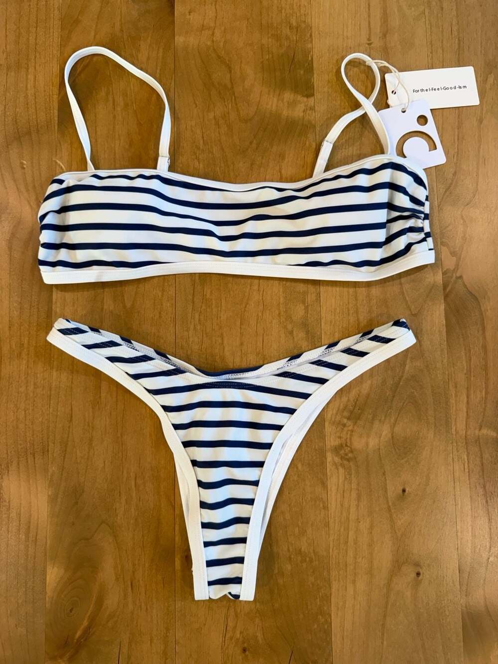 COMMENSE Blue and White Striped Bikini Set Size L New with Tags